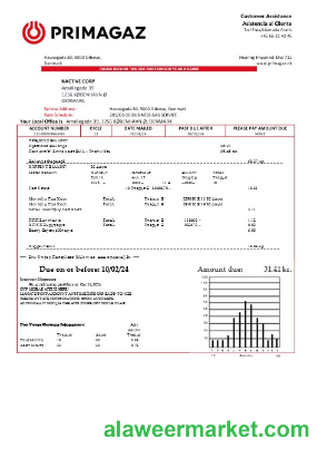 Denmark Primagaz Denmark gas business utility bill in word and pdf formats